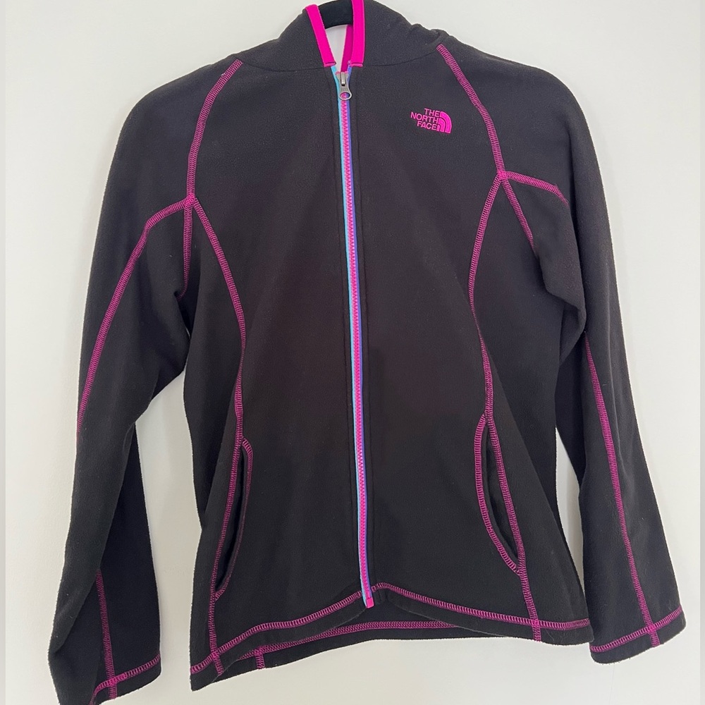 North Face Black and Pink Zip-up Hoodie